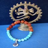 Amazonite and Rudraksha with OM Pendant, Bracelet